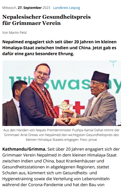 gesundheit_sn's tweet photo. Nepalesischer Gesundheitspreis für Grimmaer Verein @nepalmed; Gratulation an Dr. Arne Drews und seine Mitstreiter! https://t.co/2Kx5QFDuEh https://t.co/Q8FeyvWWp2