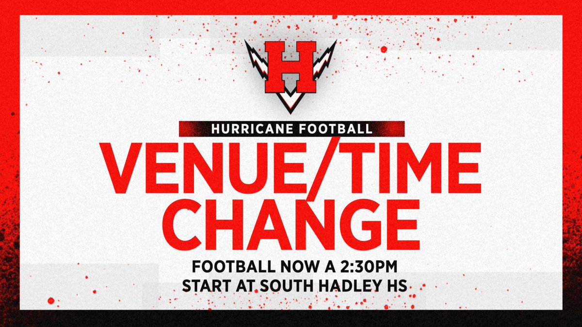 Hoosac Valley Athletics (@hvhshurricanes) on Twitter photo SCHEDULE CHANGES: Tomorrow's Hurricane football game vs. Belchertown will now be a 2:30pm start and will be played at SOUTH HADLEY HS.
<a href="/iBerkSports/">iBerkshires Sports</a> <a href="/EagleSportsZone/">Eagle Sports</a> SCHEDULE CHANGES: Tomorrow's Hurricane football game vs. Belchertown will now be a 2:30pm start and will be played at SOUTH HADLEY HS.
<a href="/iBerkSports/">iBerkshires Sports</a> <a href="/EagleSportsZone/">Eagle Sports</a>