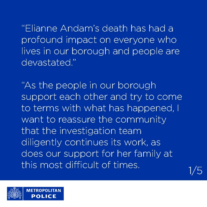 metpoliceuk's tweet photo. The death of 15-year-old Elianne has had a profound impact on the community.

A 17-year-old has been charged with her murder and is awaiting trial.

Due to his age, it is illegal for anyone to publish his name, including on social media, as this could impact justice for Elianne.