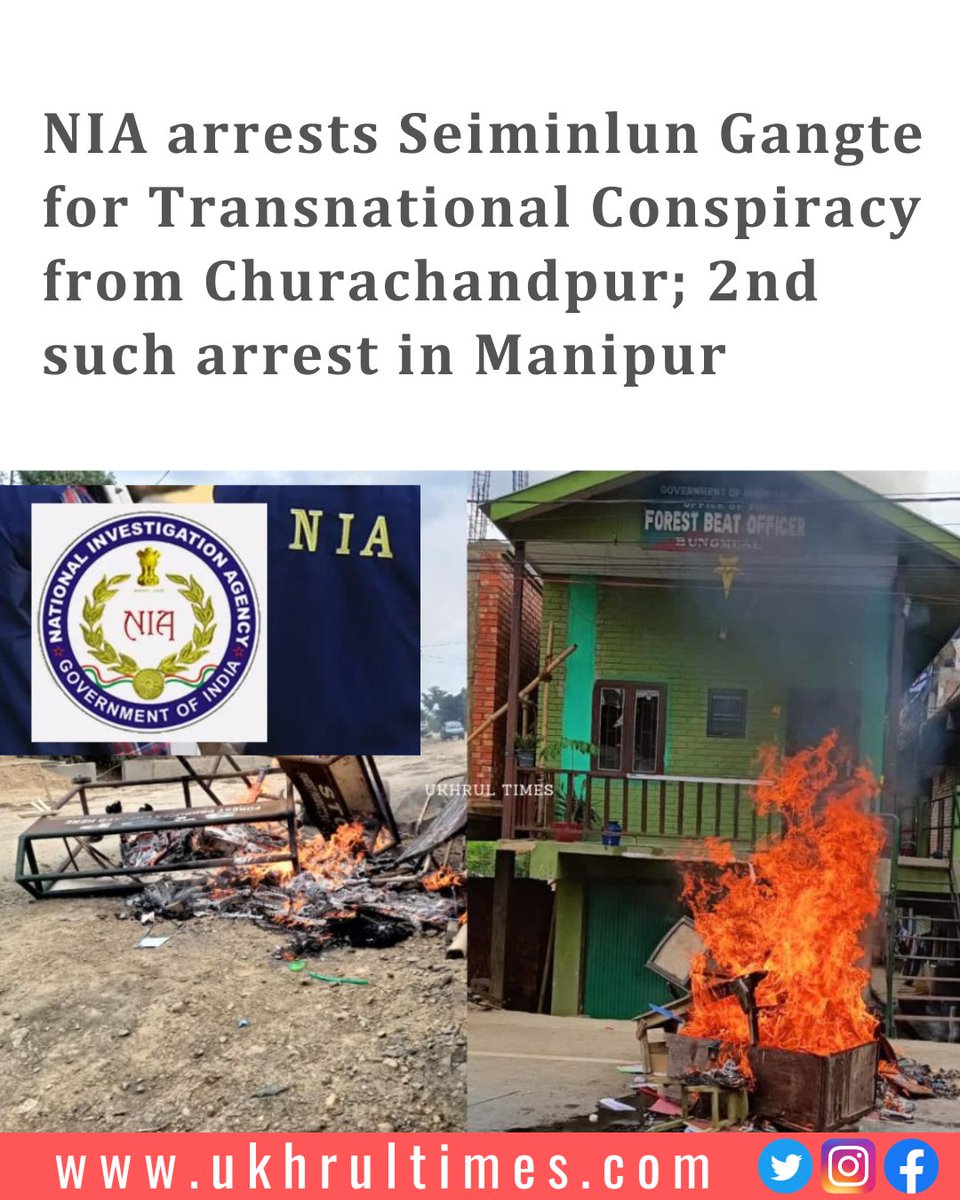 #Churachandpur: The #NationalInvestigationAgency (#NIA) has arrested one Seiminlun Gangte in a case related to a #TransnationalConspiracy by #Myanmar and #Bangladesh based leadership of #terror outfits to wage war against the government of #India by exploiting the current #ethnic