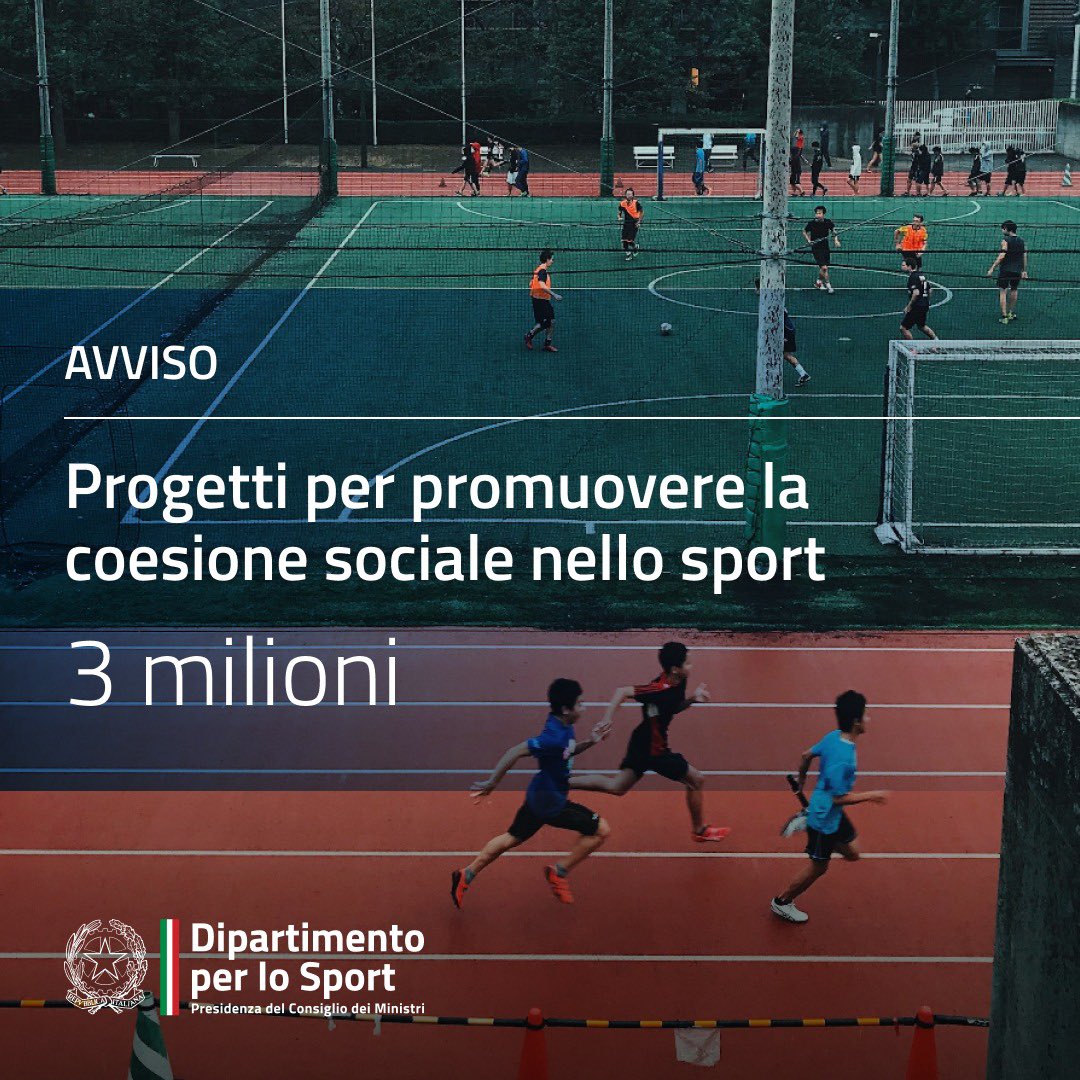 🔹 Avviso pubblico per la selezione di progetti finalizzati alla promozione della coesione sociale nello #sport Le risorse sono destinate all'erogazione di contributi a favore degli Enti di promozione sportiva. 🔗 sport.governo.it/it/bandi-e-avv… @andreaabodi