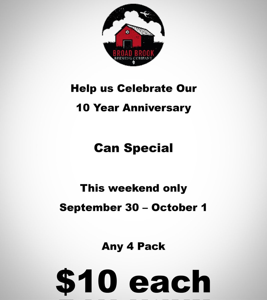 10 YEARS. WOW.
What else to say besides THANK YOU!

...oh, we should also let you know ALL 4-PACKS ARE $10 ALL WEEKEND!

Come celebrate with us
Cheers!
