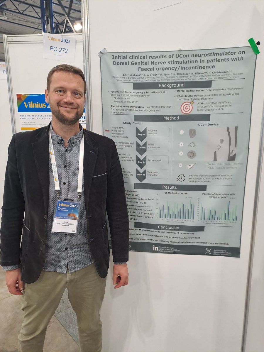 AUHsurgery (@auhsurgery) on Twitter photo Interrim results of dorsal genial nerve stimulation for FI using novel innovation from
InnoCon Medical. Poster at <a href="/escp_tweets/">European Society of Coloproctology</a> #ESCP2023. Can this therapy bridge the gap in treatment for FI? <a href="/DuelundJakobsen/">Jakob Duelund-Jakobsen</a> <a href="/francomarinello/">Franco Marinello</a> <a href="/GianlucaPellino/">Gianluca Pellino</a> <a href="/luciacolorectal/">Lucia Oliveira,MD,PhD</a> <a href="/nlavellaneda/">Nicolas Avellaneda</a> <a href="/AUHdk/">Aarhus Uni.hospital</a> Interrim results of dorsal genial nerve stimulation for FI using novel innovation from
InnoCon Medical. Poster at <a href="/escp_tweets/">European Society of Coloproctology</a> #ESCP2023. Can this therapy bridge the gap in treatment for FI? <a href="/DuelundJakobsen/">Jakob Duelund-Jakobsen</a> <a href="/francomarinello/">Franco Marinello</a> <a href="/GianlucaPellino/">Gianluca Pellino</a> <a href="/luciacolorectal/">Lucia Oliveira,MD,PhD</a> <a href="/nlavellaneda/">Nicolas Avellaneda</a> <a href="/AUHdk/">Aarhus Uni.hospital</a>