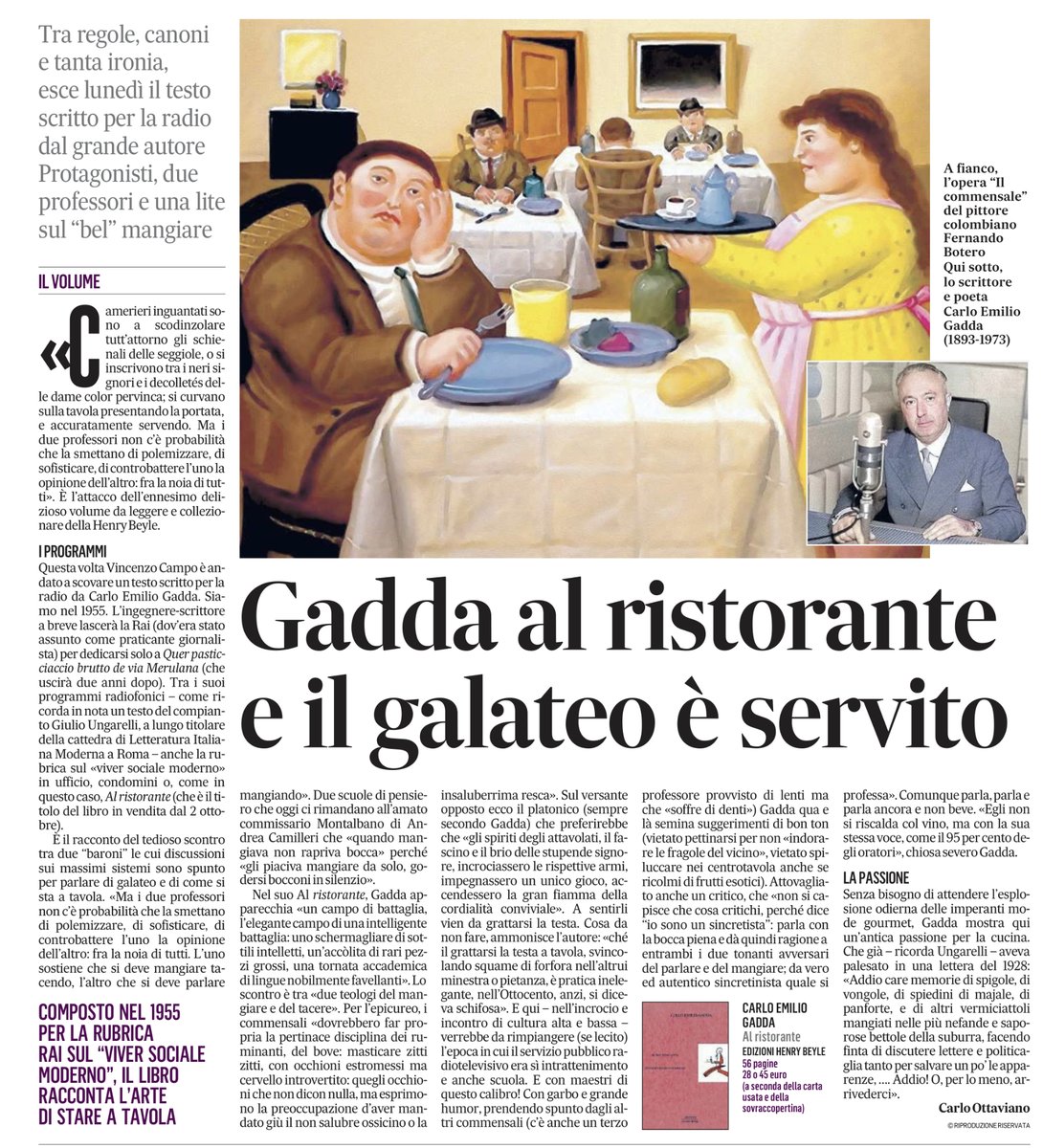 CarloOttaviano's tweet image. Il bon ton a tavola secondo Carlo Emilio Gadda in un delizioso volume delle @EdHenryBeyle. Ne ho scritto oggi sul Messaggero