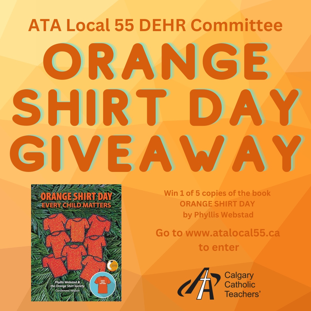 ATALocal55's tweet photo. ORANGE SHIRT DAY BOOK GIVEAWAY
Enter for your chance to win 1 of 5 copies of Phyllis Webstad's Orange Shirt Day Book sponsored by ATA Local 55 DEHR Committee.
Go here to enter once per day: https://t.co/WRpnoP3xOd
Contest closes Sept 30th, 5:00pm.
#weareata #atalocal55 #DEHR https://t.co/46VSPe5OAN