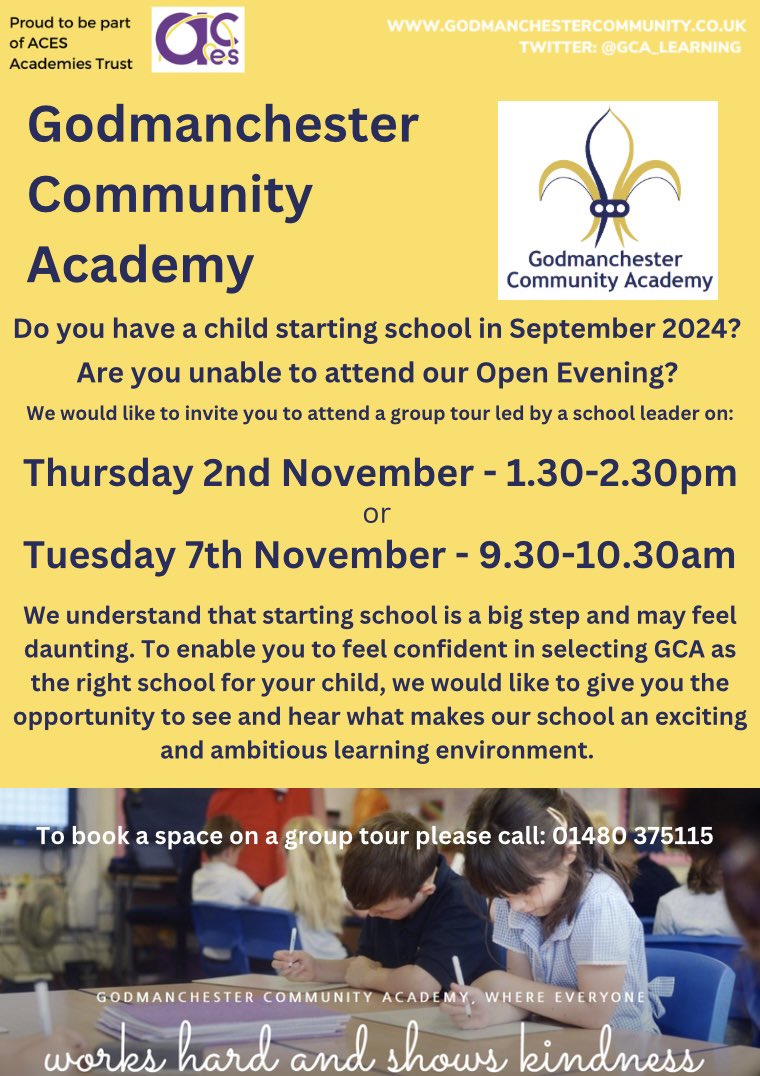 If you are unable to attend our open evening, we will be hosting two rounds of school tours. Please contact the main office to book a space #GCAexperiences #GCAcommunity #Joinourcommunity