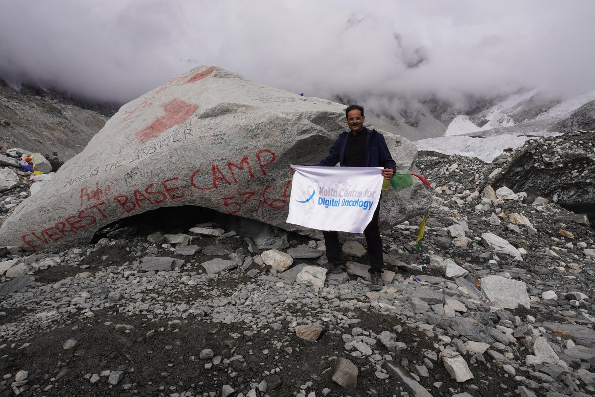cspramesh's tweet photo. Incredibly proud of @rizwankoita for scaling Everest Base Camp, and holding the @CancerGridIndia Koita Centre for Digital Oncology flag there. @FoundationKoita @KCDH_IITB https://t.co/jQDnEKhoOC