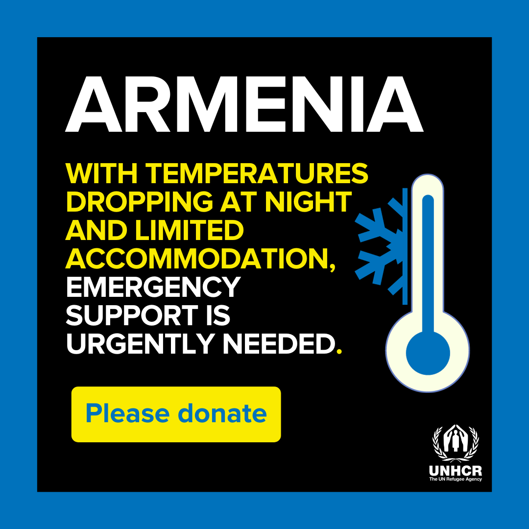 Refugees's tweet photo. Thousands of people are fleeing  to Armenia. As refugees continue to arrive, we need urgent support to help those in need. Please donate: https://t.co/istMWaztmj https://t.co/WvsfVRxrWH