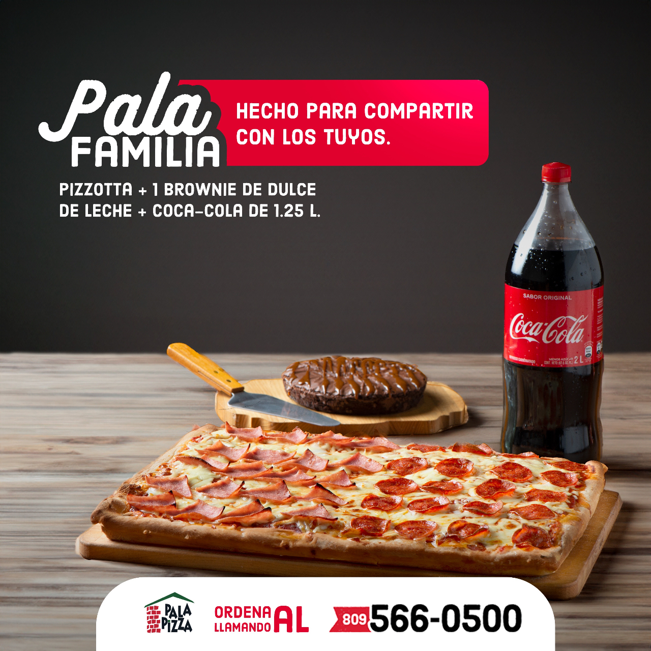 Pala Pizza on X: ¡Pala Familia, un combo pa´ compartir! ▫ Pizzotta de un  ingrediente (16 pedazos) ▫ Brownie de dulce de leche ▫ Coca-Cola de 1.25 L  Por tan solo RD$