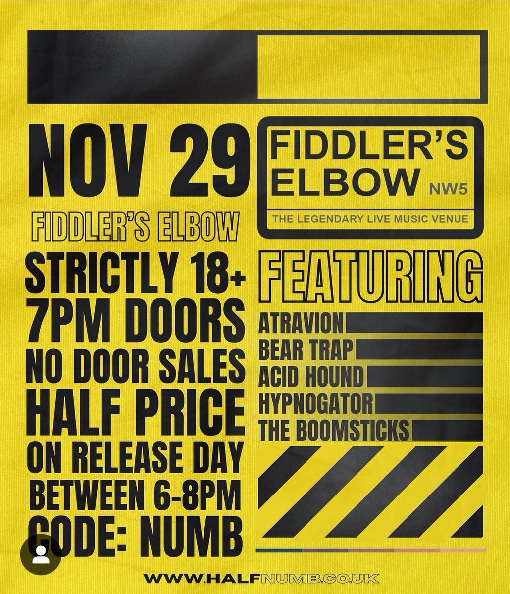 📢 29th November <a href="/FiddlersCamden/">The Fiddlers Elbow</a> 
#Rock #punk #livemusic #London #gig