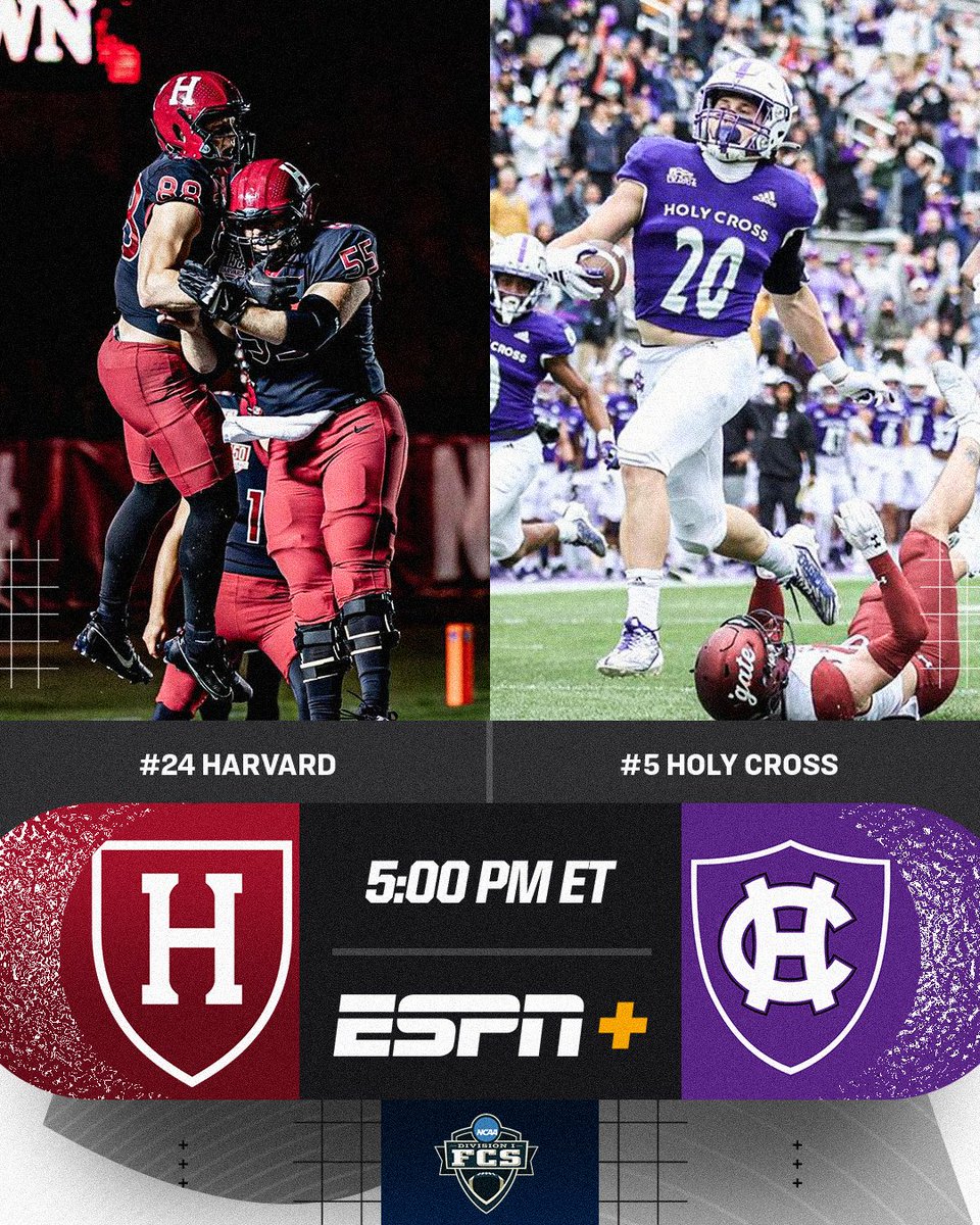 🏈 TUNE IN 🏈

No. 24 <a href="/HarvardFootball/">Harvard Football</a> 
🆚
No. 5 <a href="/HCrossFB/">Holy Cross Football</a> 

⏰ 5:00 PM ET
📺 ESPN+

#FCS