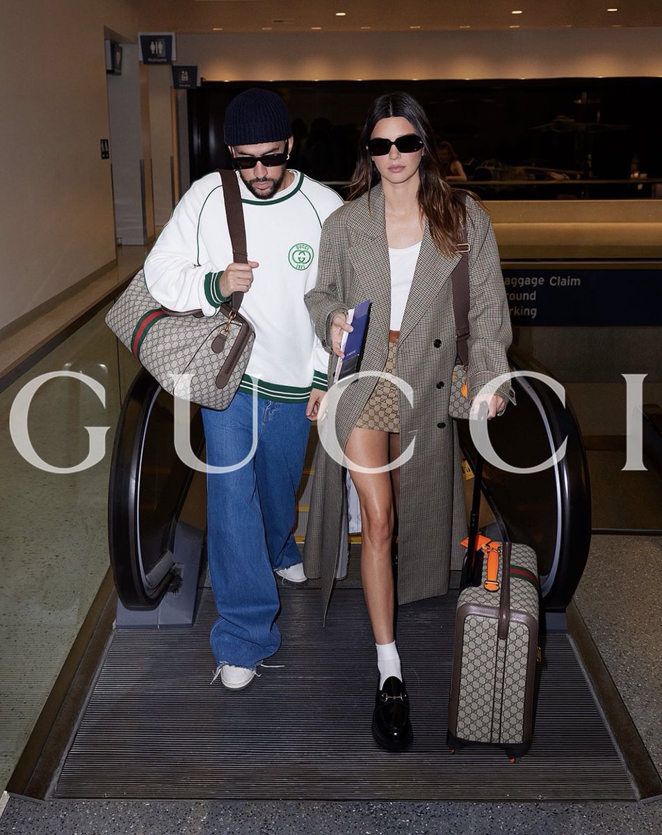 StreetFashion01's tweet photo. Bad Bunny and Kendall Jenner for Gucci’s Latest Campaign🖤 https://t.co/zO8OUqljHO