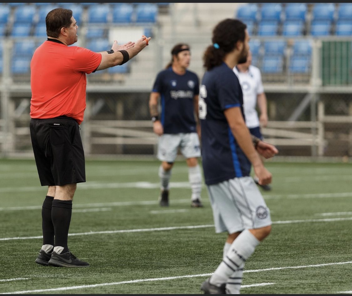 DerekVanDiest's tweet photo. On the day #IronMaiden is in town, I harken back to the day I refereed a soccer game between them and #FCEdmonton, featuring bassist Steve Harris. Looking forward to an awesome show tonight. https://t.co/mxz151xdko