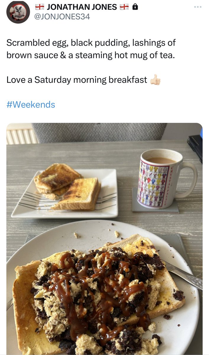 glennrstevens's tweet image. You eat this THIS every match day from now on @JONJONES34. Do NOT deviate. 😉 #CPFCfamily