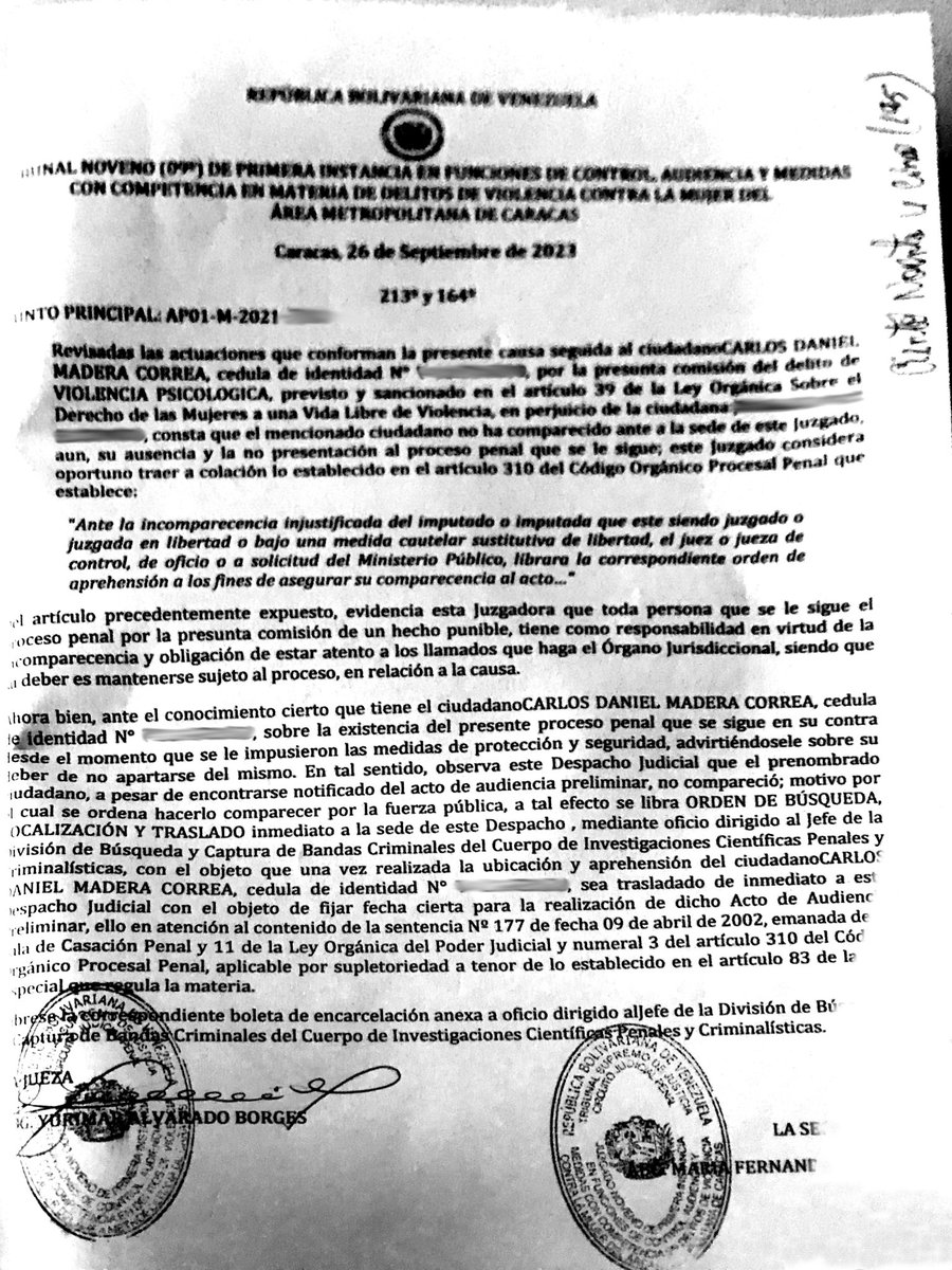 Tribunal ordena la Aprehensión de Carlos Madera “Sibilino” quien fuese mi agresor.
