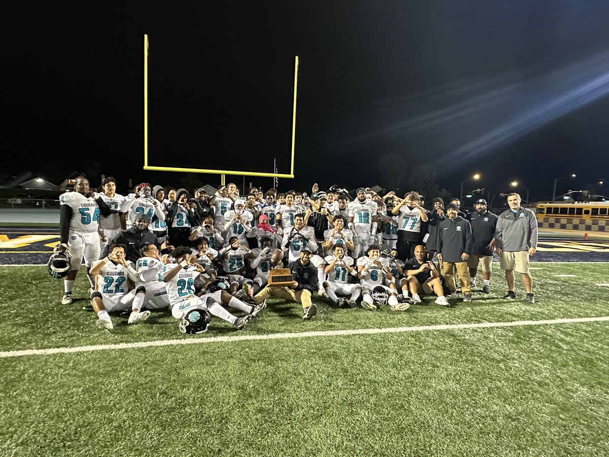 CSHS_Football's tweet photo. The Cougars beat Moreno Valley 21-20 and now the Butterfield Trophy is back home where it belongs.

#GoCougars https://t.co/tIdpdGfVZm