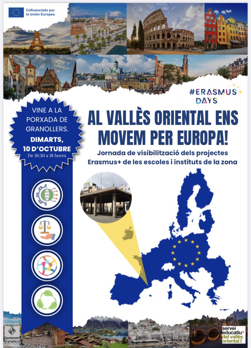 bellavistajc's tweet photo. Us esperem a l’ #erasmusdays  el 10 d’octubre a la Porxada de Granollers. #projecteIDEAS #Erasmus @educaciocat @CRP_Granollers https://t.co/A4W5qnJUJa