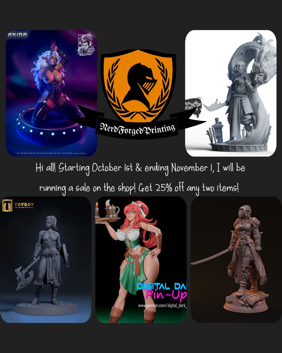 saberSnow706's tweet image. Hi all! Starting October 1st &amp;amp; ending November 1, I will be running a sale on the shop! Get 25% off any two items! Link in the description and bio! 
#3dfigures #displayfigure #etsyshop #etsysale