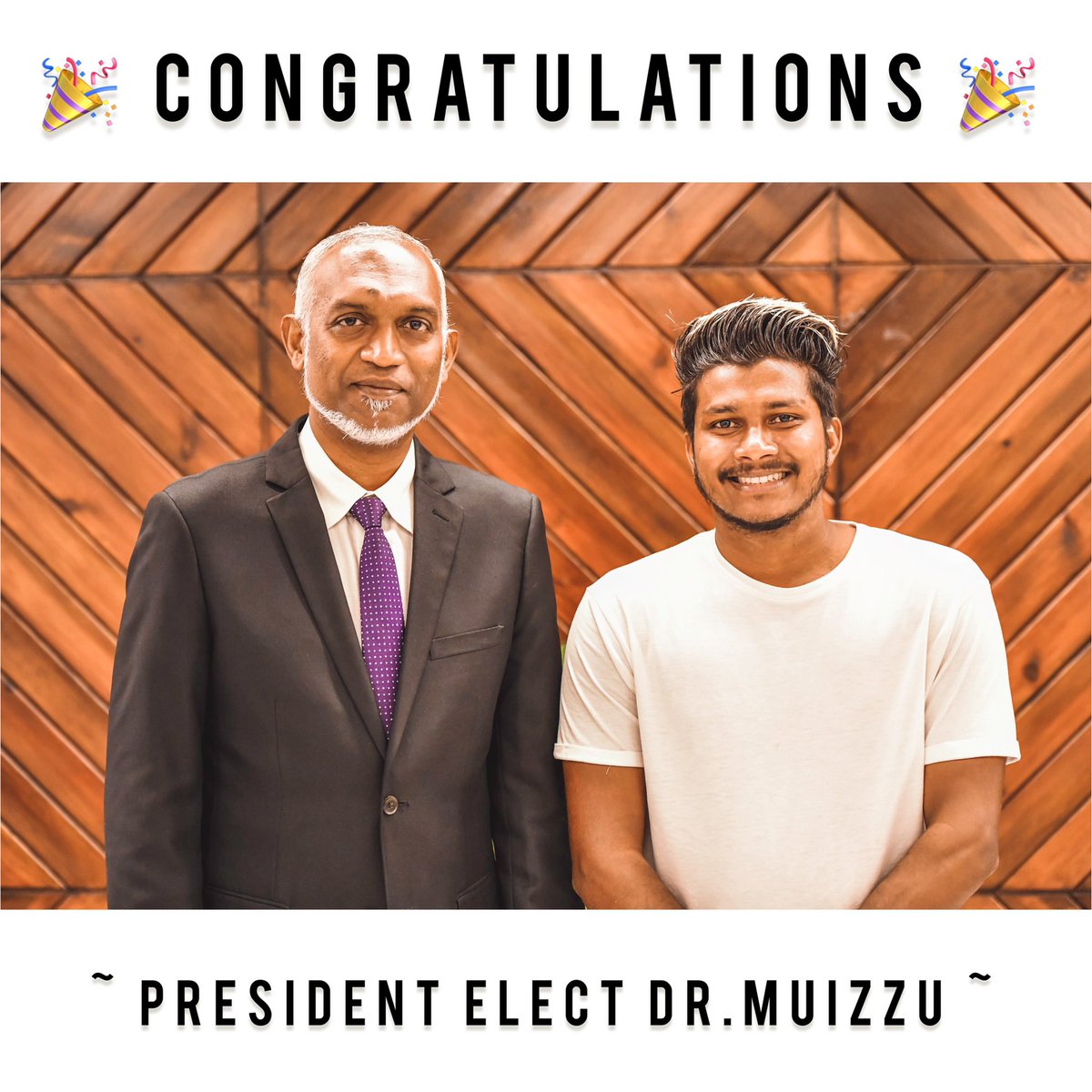 މަރުހަބާ އިންތިޚާބީ ރައީސް ޑރ. މުހައްމަދު މުއިއްޒު. ދިވެހި ޖުމްހޫރިއްޔާގެ އައު ދައުރަކަށް ރައްޔިތުންނަށް މަރުހަބާ  🇲🇻 
—
Congratulations Mr.President <a href="/MMuizzu/">Dr Mohamed Muizzu</a> 🎉😊🎉
—
#Maldives #Elecciones2023 #Muizzu