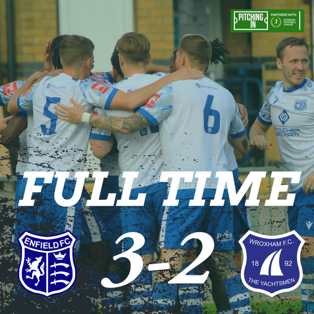 EnfieldFC's tweet photo. 𝐖𝐇𝐀𝐓 𝐀 𝐖𝐈𝐍

Another brilliant win for us as we win 3-2 at home to Wroxham which puts us 6th in the league table with our goals coming from Jay Nash, Frankie Franz and Billy Purdy.

Thank you for your support E’s Fans 👏

#OnlyOneEnfield #WeAreTheEs https://t.co/bnJiBBdShx