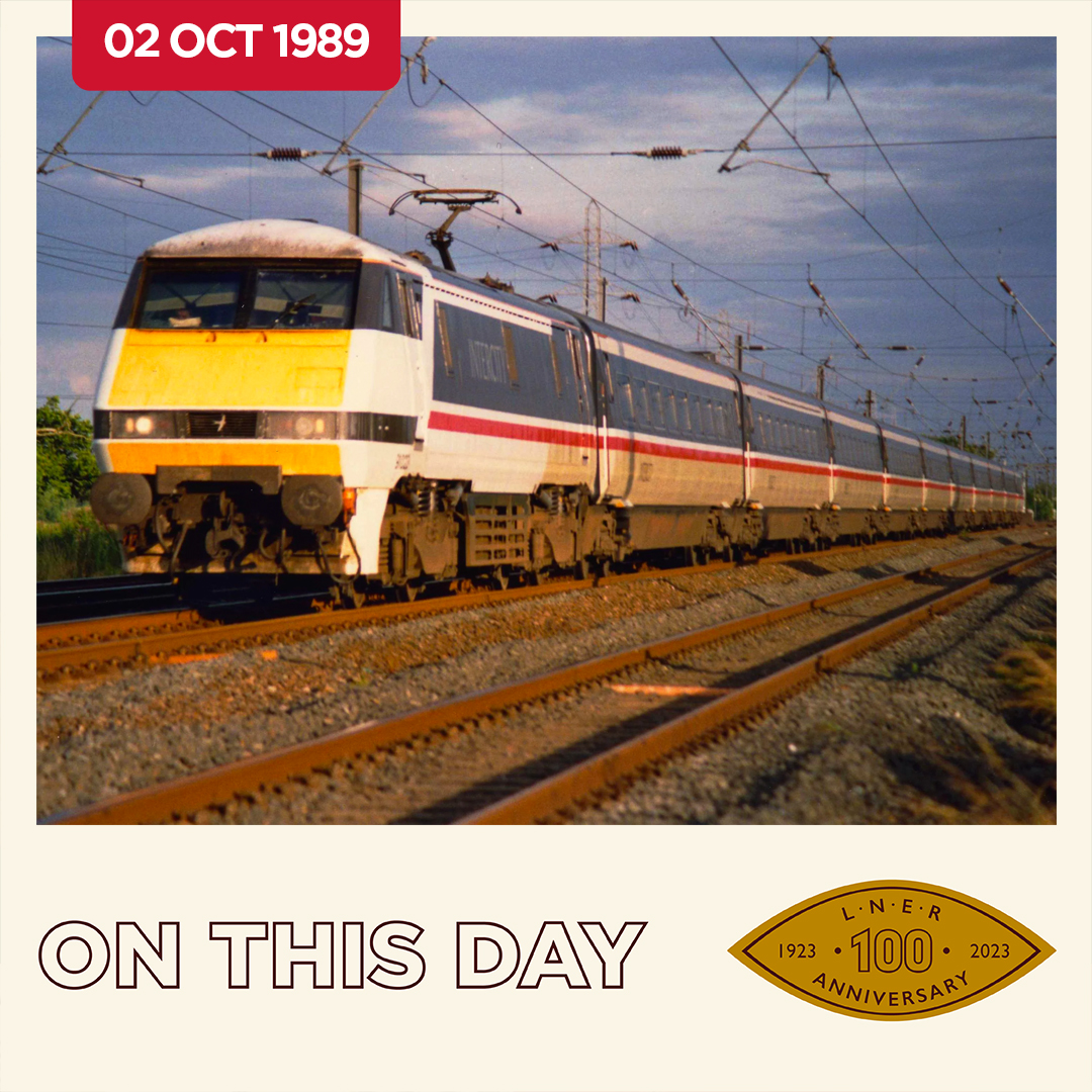 LNER's tweet photo. On this day 34 years ago, British Rail continued the LNER's tradition of progress with the introduction of our all-electric InterCity 225 trains, beginning with the 07:10 Yorkshire Pullman from Leeds to London King's Cross.
#OnThisDay #LNER100 https://t.co/VHiubV3Lvr