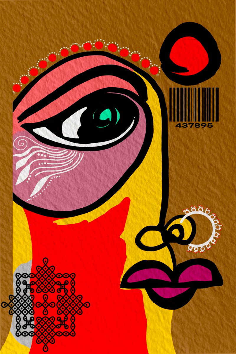 BRIDE BAZAAR by @TheSamosaRani 
"One day,  they embossed a barcode on her.  &amp; she was sold off the next day.  

Many such girls with big dreams &amp; wishes,  get caught in the flesh trade, every moment, every day."

Please support art that speaks the truth
18 x 15 #tezos Link 👇