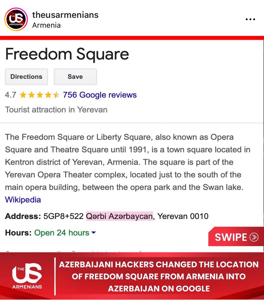 Azerbaijan changed Armenia's freedom square on Google to Azerbaijan, not Armenia.  Armenians have been the ancient people of those lands for thousands of years.  Aliyev is leaning on Erdogan, but both will fall.  Aliyev's government has turned into a terror government
