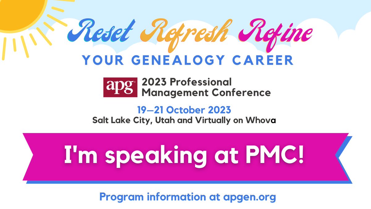 EvalogueLife's tweet photo. Who will I see at @APGgenealogy this year? I (Rhonda Lauritzen) am giving two talks. Can't wait! https://t.co/u5d5A0jQfY