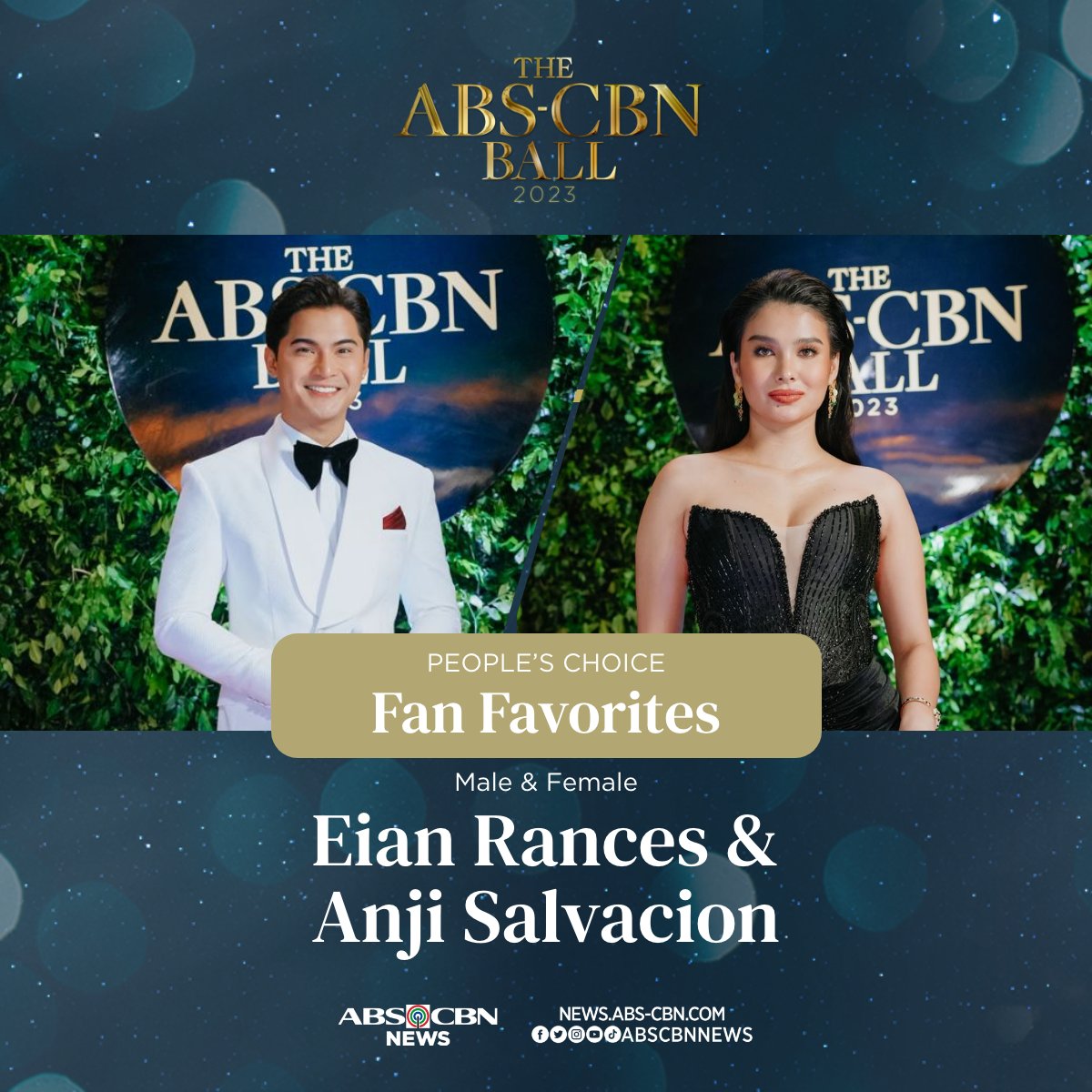 Eian Rances and Anji Salvacion win the Star Magic Fan Favorite award at the #ABSCBNBall2023.

Related stories: news.abs-cbn.com/list/tag/abs-c…