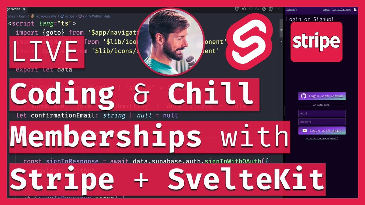 💫 Community Highlights 

Memberships with <a href="/stripe/">Stripe</a>, <a href="/sveltejs/">Svelte</a> Kit &amp; Supabase 💸 Patreon-like Service - LIVE Coding &amp; Chill.

By <a href="/jmagrippis/">Johnny Magrippis</a>.

youtube.com/watch?v=5TYlbA…
