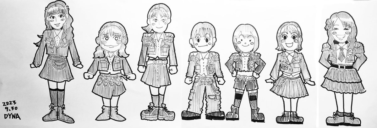 やっと描けました。衣装がとても良かったドル研2期の皆さん。一部顔をちゃんと把握出来ていないので似てない方いたらお許し下さい🙏🏻 #共立ドル研10周年記念公演