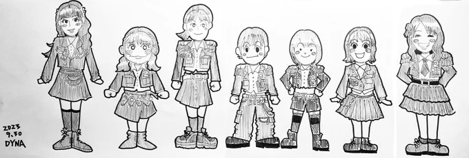 やっと描けました。衣装がとても良かったドル研2期の皆さん。一部顔をちゃんと把握出来ていないので似てない方いたらお許し下さい🙏🏻 #共立ドル研10周年記念公演