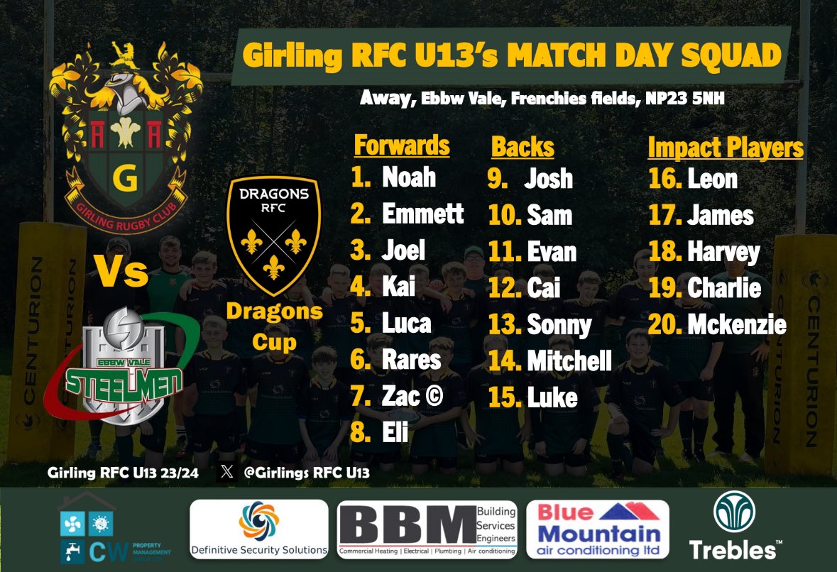 GrilingRFCu13's tweet photo. 🟢🟡Our team to travel to Ebbw vale tomorrow for our first Dragons cup game 🟡🟢 https://t.co/IGzgwNZc32