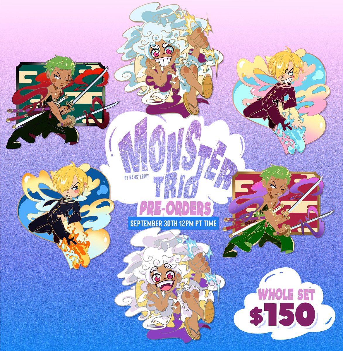 NamelessAnami's tweet photo. 🔥THE MONSTER TRIO PIN SET IS OUT FOR PRE-ORDERS!!🔥

They will be available until Oct 15th or until they sell out!!

LINKS DOWN BELOW ;3!

#ONEPIECE #Luffy #Zoro #sanji #Gear5Luffy #OnePieceMerch #EnamelPin https://t.co/TCDCtrAut1