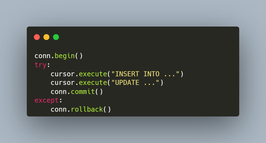 driscollis's tweet image. 🔄 #PythonSQL: Use database transactions to ensure data integrity.
Execute multiple operations as a single unit.