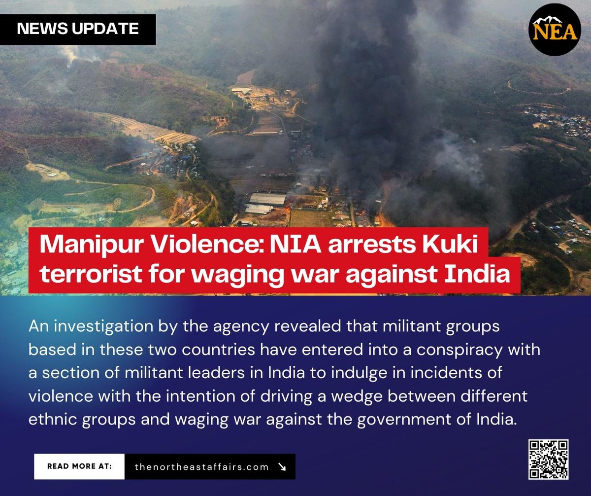 The_Angom's tweet photo. #Breaking NIA arrests KUKI terrorist for waging war against India. The accused, Seiminlun Gangte, and his network based in both neighbouring countries waged war against the country by exploiting the present ethnic crisis in Manipur, the investigating agency said in a statement here on Saturday. 

#Manipur 
#ManipurFightsBack  
#KukiMilitants  
#ManipurAgainstNarcoTerrorism 
#KukiLiesExposed  
#KukiNarcoTerrorism