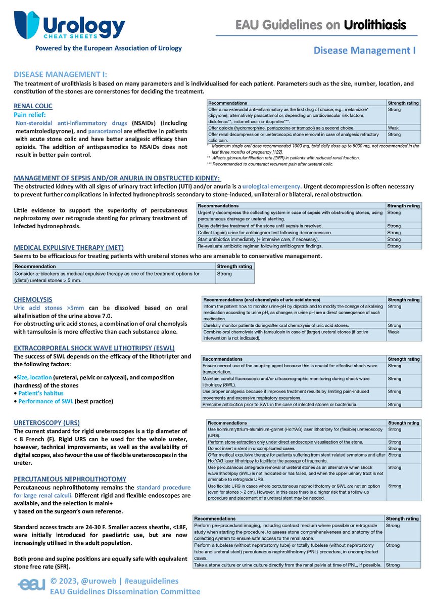 We continue our collaboration with <a href="/Uroweb/">European Association of Urology (EAU)</a>, presenting the latest #EAUUrologyCheatSheets. 
Don't miss the newest one on Urolithiasis treatment! #EAUGuidelines
