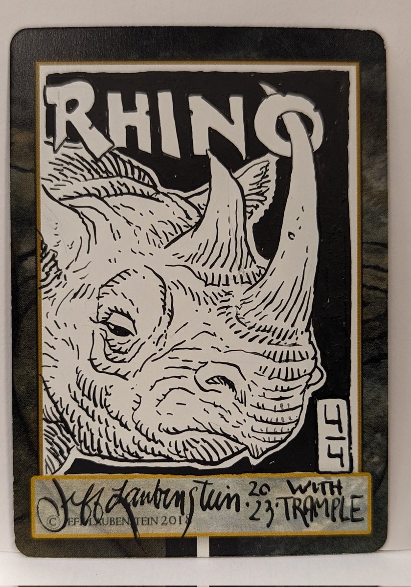 IllustratorJeff's tweet photo. #FaceTwoFace Calgary is underway. So are custom tokens. Here are the first two... Space Goblin, a Rhino, and someone's kitty cat. I wonder what will be next? #MTG #MTGCanada https://t.co/bHHHBbCjSk
