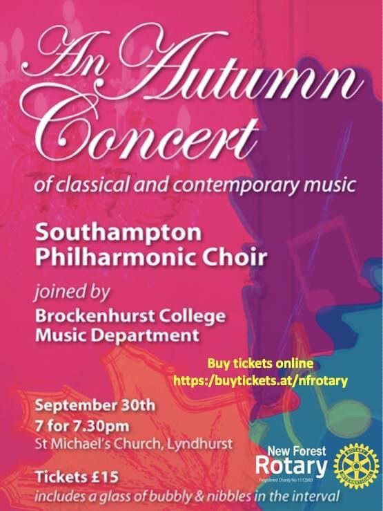 Join a group of singers from SPC taking part in this concert 30 September at the beautiful church of St Michael &amp; All Angels, Lyndhurst. Bach's "Jesu, joy of man's desiring", Handel's "Zadok the Priest" "Bring him home" from Les Mis, and even Radiohead! buytickets.at/nfrotary