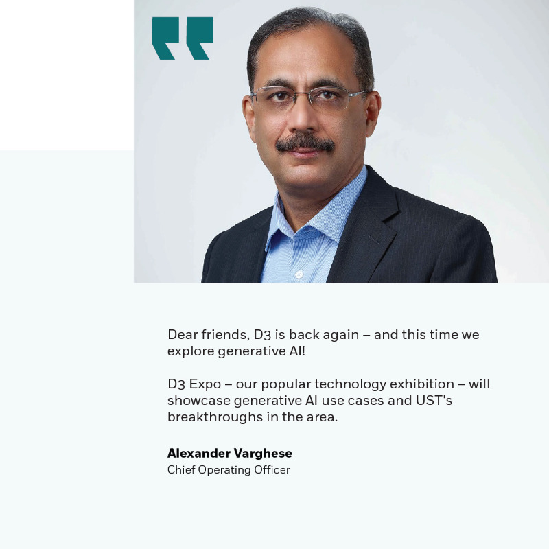 USTglobal's tweet photo. UST’s leaders can’t wait to delve into the ways generative AI can transform business at next week’s D3 event.
Swipe for their thoughts. ➡️
Learn more about D3: https://t.co/NoLtFnAVnA
#genAI #USTd3 #AI