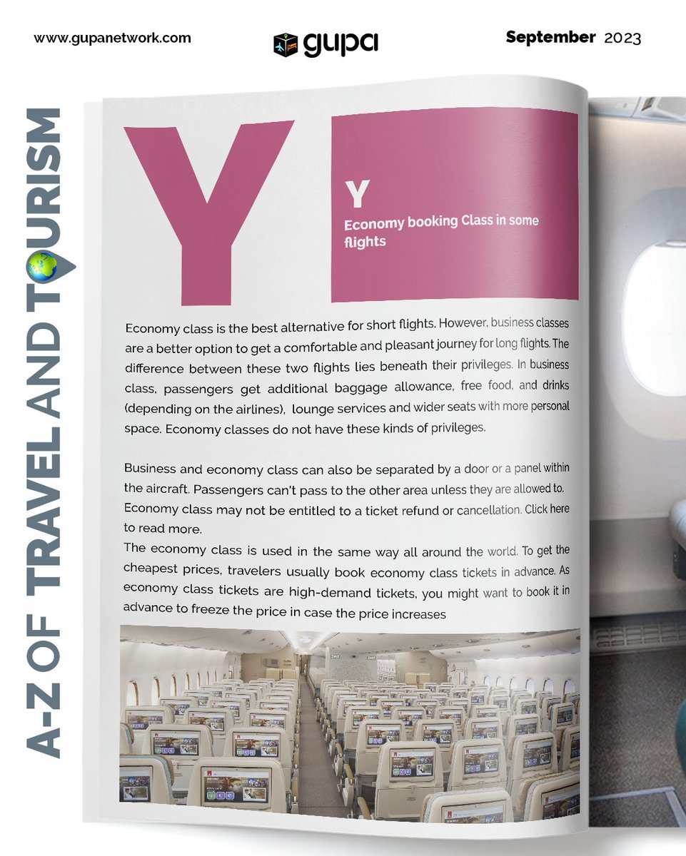 gupanetwork's tweet photo. Introducing #GupaAZ of Travel &amp; Tourism⁣

Y - Y Class (Economy Class)

#Gupa
#GuestsPassengers
#Nigeria #Africa #Global
#StayLocalGoGlobal
#AnywhereEverywhere
#TravelIsOurBusinessCultureAndLanguage https://t.co/PtVlXoje4U