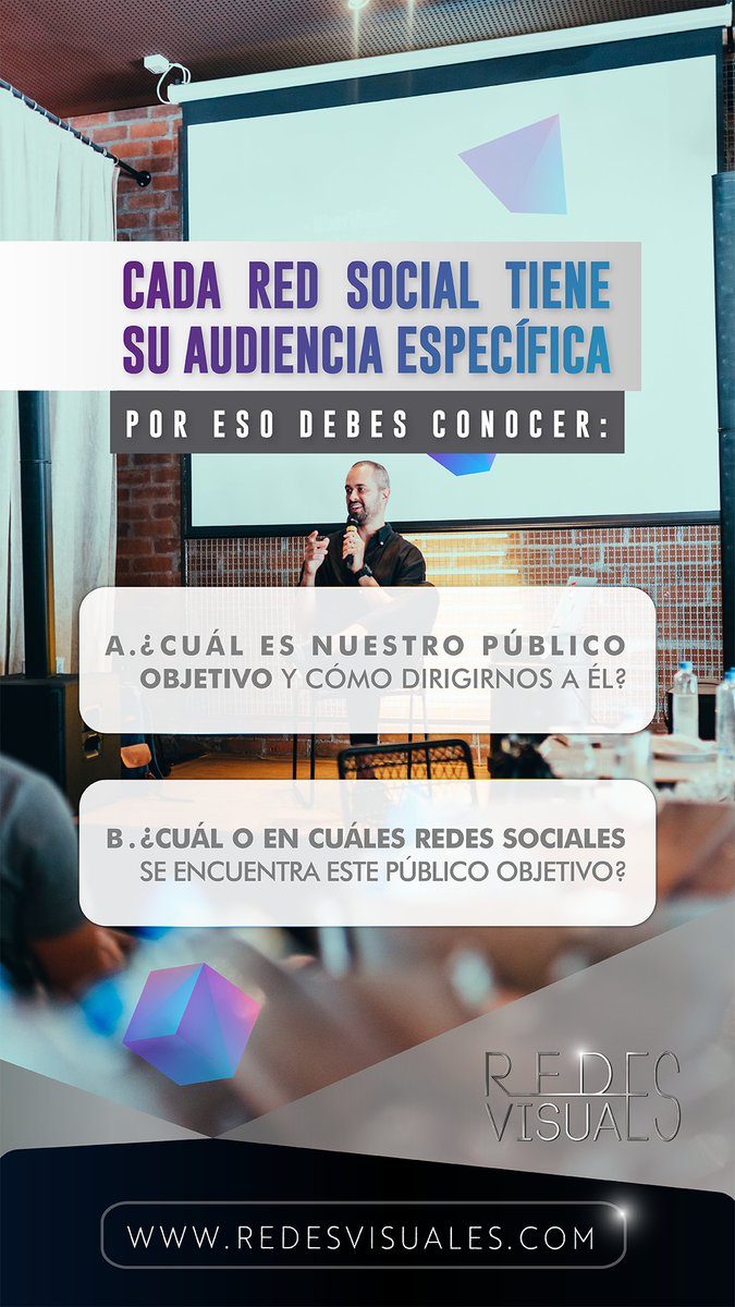 RedesVisualesVE's tweet photo. Cada red social tiene una #audiencia específica, por eso debes conocer:

a) ¿Cuál es nuestro público #objetivo y cómo dirigirnos a él?

b) ¿Cuál o en cuáles #redessociales se encuentra este público objetivo?

 #agenciacreativa #reels #videos #ads #campañas #target https://t.co/b9cEIzZ7B3