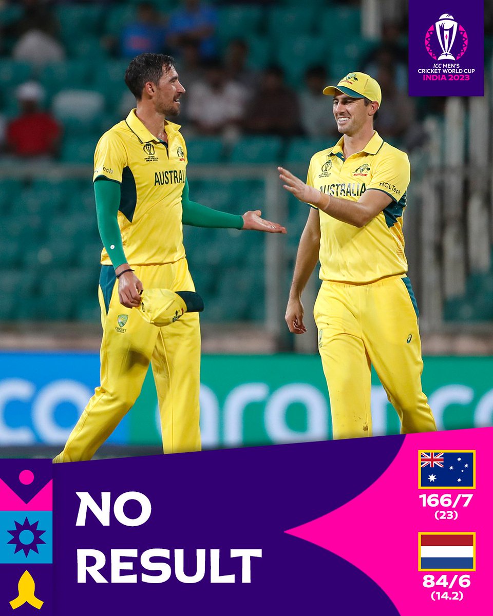 cricketworldcup's tweet photo. Match abandoned in the warm-up clash between Australia and Netherlands as rain plays spoilsport ⛈

#CWC23 | 📝 #AUSvNED: https://t.co/2LHerQ5dVE https://t.co/ZmsHBnWz99