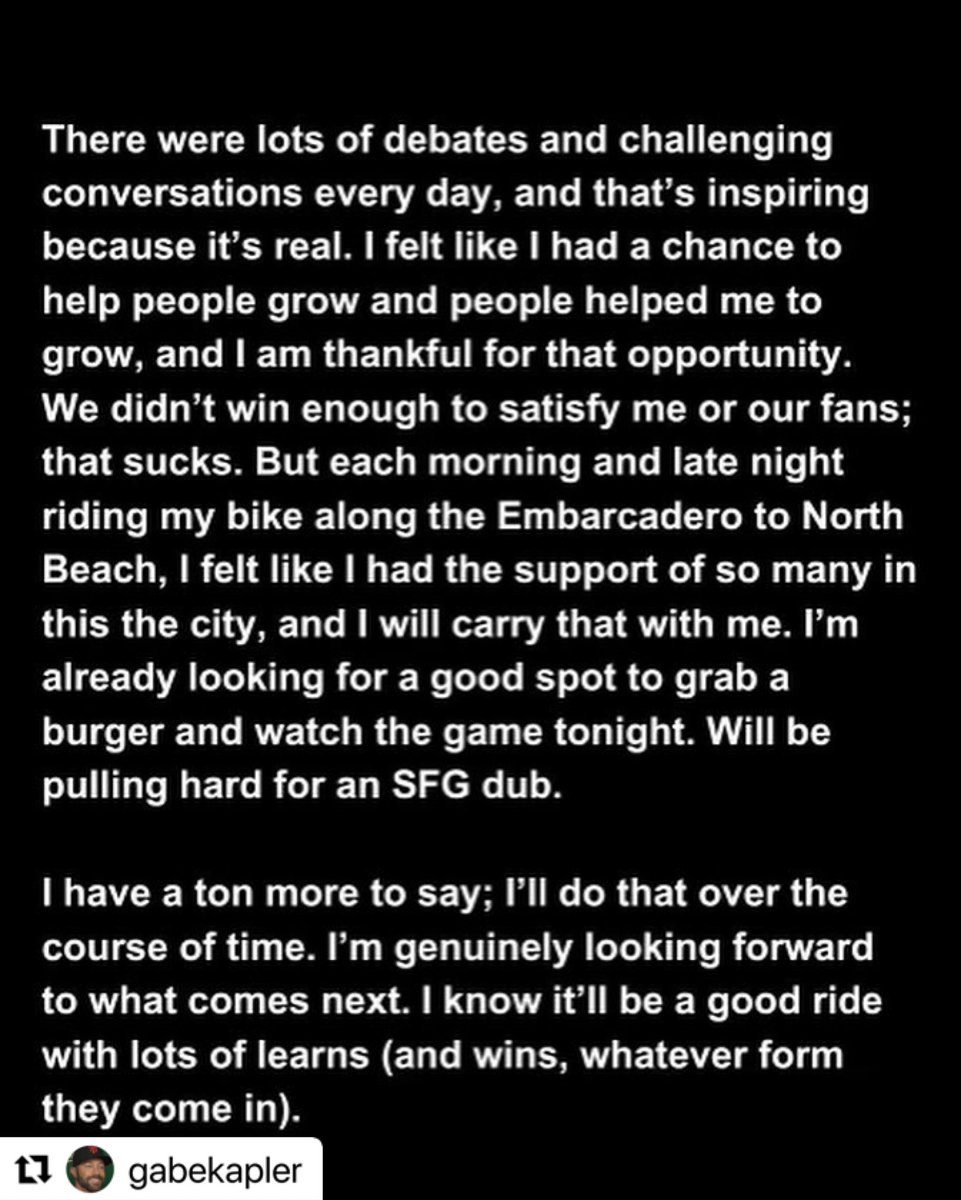 amygmultimedia's tweet image. Gabe Kapler’s statement regarding his departure from the SF Giants.