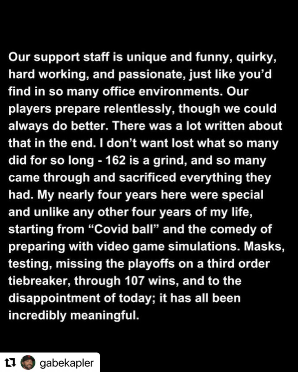 amygmultimedia's tweet image. Gabe Kapler’s statement regarding his departure from the SF Giants.