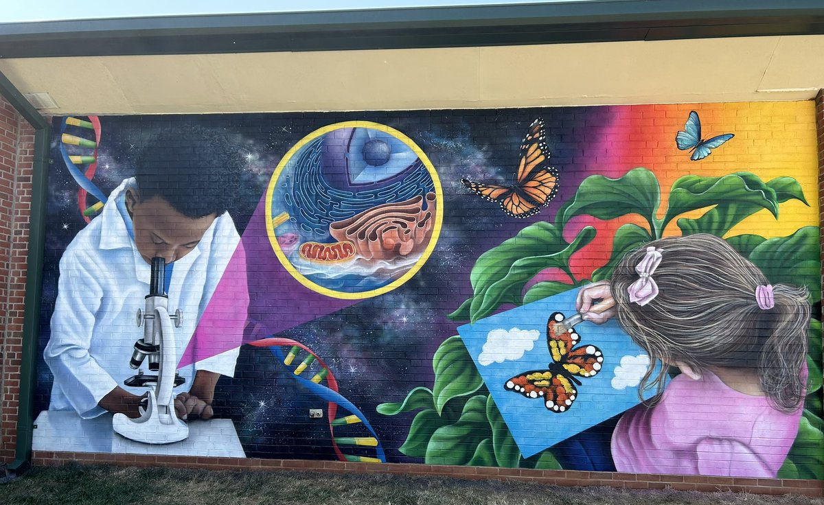Sandy4STEAM's tweet photo. The second play space mural is complete and it just as stunning as the first one!  Curtis Glover Creative captured our community and STEAM culture so beautifully! It has been so fun for our students and staff to watch these beautiful works of art come to life. @GMASteam @theTSIN https://t.co/DXUhnGW3fi