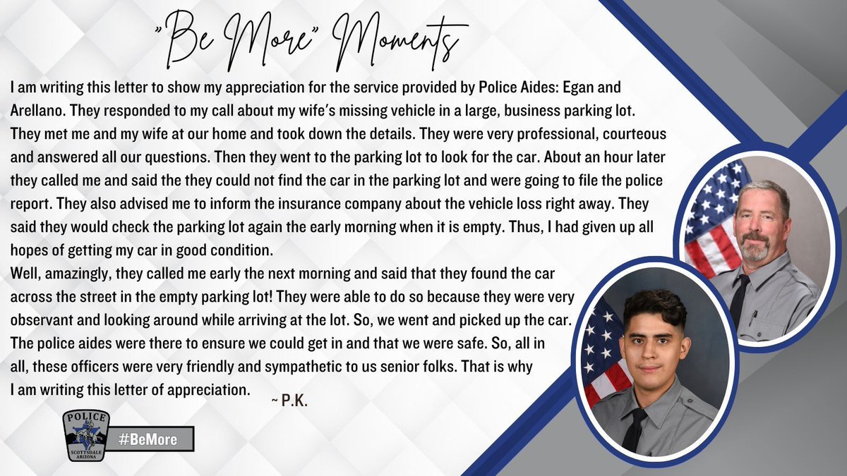 ScottsdalePD's tweet photo. #BeMoreMoments #ScottsdalePD #MakeaGreatImpression #SPDFB26 #FB26 #BeMore https://t.co/nVZXcqfjzy
