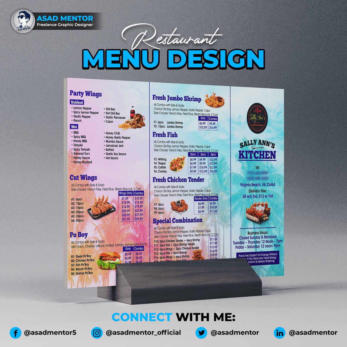 AsadMentor's tweet photo. Restaurant Menu Design! 🍽️
𝗗𝗠 𝗠𝗲 𝗙𝗼𝗿 𝗬𝗼𝘂𝗿 𝗢𝗿𝗱𝗲𝗿𝘀! 📥
.
#asadmentor #letsconnect #HishamSarwar #menu #menudesign #foodflyer #foodbanner #foodmenu #restaurantmenu #flyerdesign #clientwork #ordercompleted #fiverrorder #fiverr #freelancing #GraphicDesign https://t.co/WbjoIEGLCi