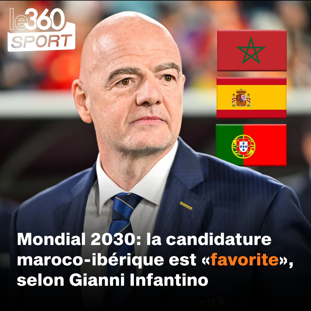 Le360fr's tweet photo. 🇲🇦🇪🇸🇵🇹 Gianni Infantino, président de la FIFA, pencherait pour la candidature Maroc-Espagne-Portugal à l’organisation de la Coupe du Monde 2030. 

C’est ce qu’affirme le média espagnol @marca, ce samedi 30 septembre, alors qu’Infantino se trouve actuellement dans le pays.

Marca affirme que malgré les tourments que connait la fédération espagnole actuellement et notamment l’affaire Rubiales, Infantino serait toujours aussi confiant en ce dossier.