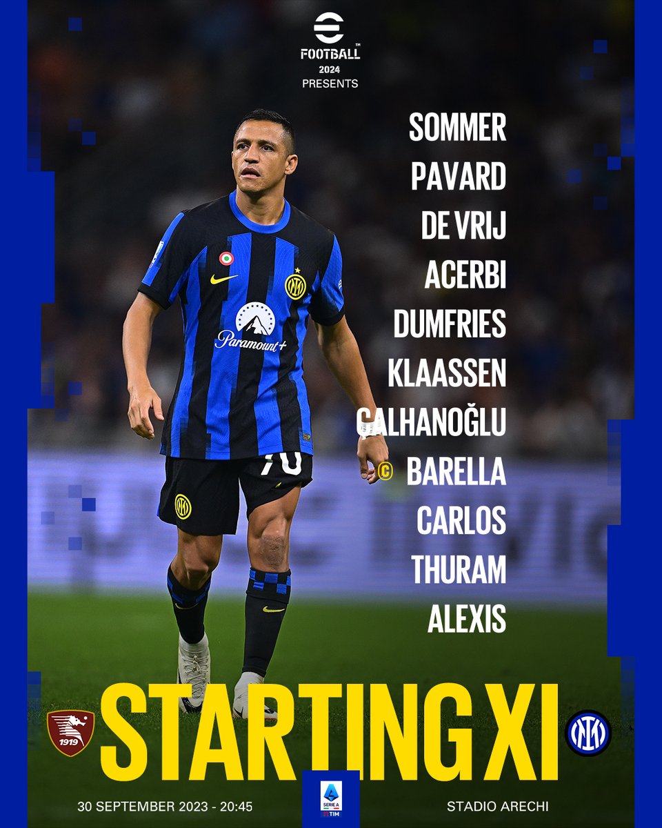 Inter's tweet photo. Ufficiali gli 1️⃣1️⃣⚫🔵 di #SalernitanaInter 🦁

Powered by @play_eFootball 
#ForzaInter https://t.co/VMaxBHlrqs